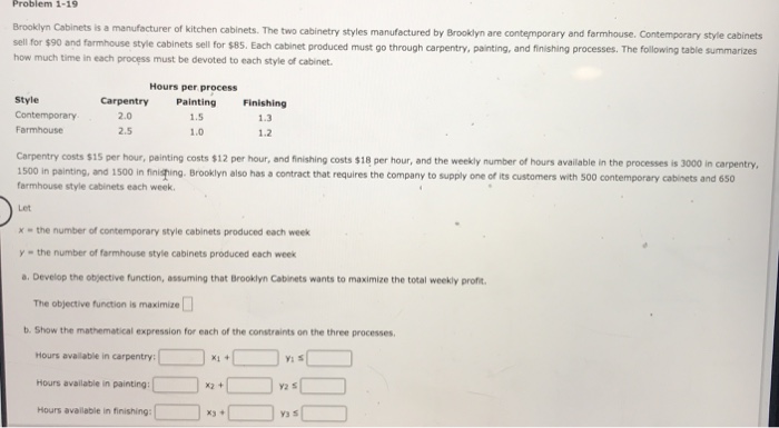 Solved Problem 1 19 Brooklyn Cabinets Is A Manufacturer O