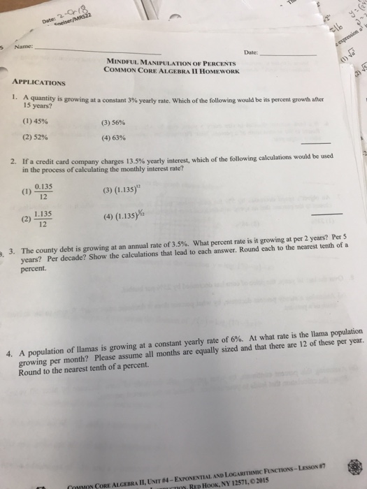 application of percents answer key homework 3