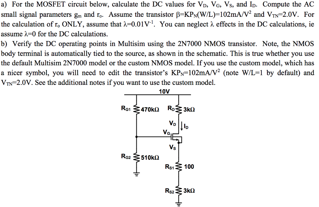 Solved A For The Mosfet Circuit Below Calculate The Dc Chegg Com