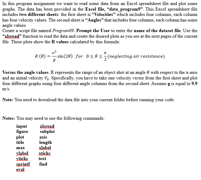 In this graphs. The data has been provided in the Excel file, data _program9. This Excel spreadsheet file includes two diff