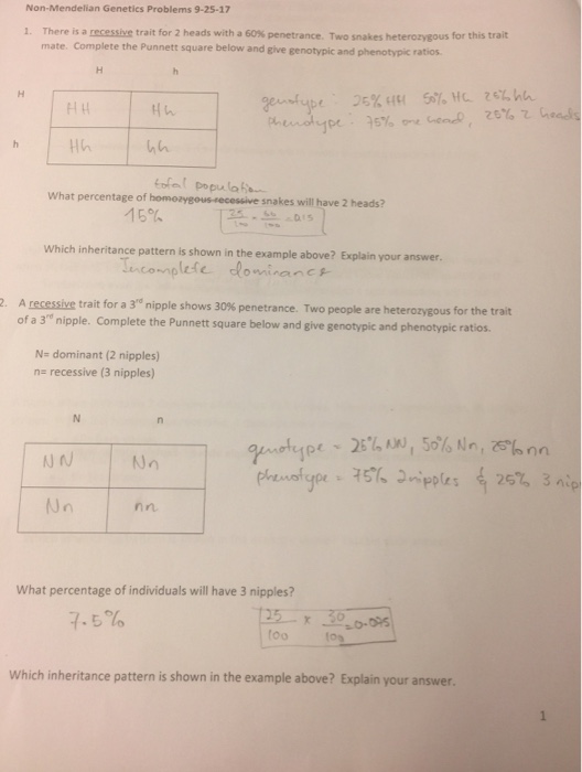 Solved: Non-Mendelian Genetics Problems 9-25-17 There Is A ...