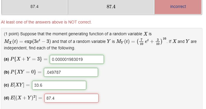 Solved 87 4 Incorrect 87 4 At Least One Of The Answers Ab Chegg Com