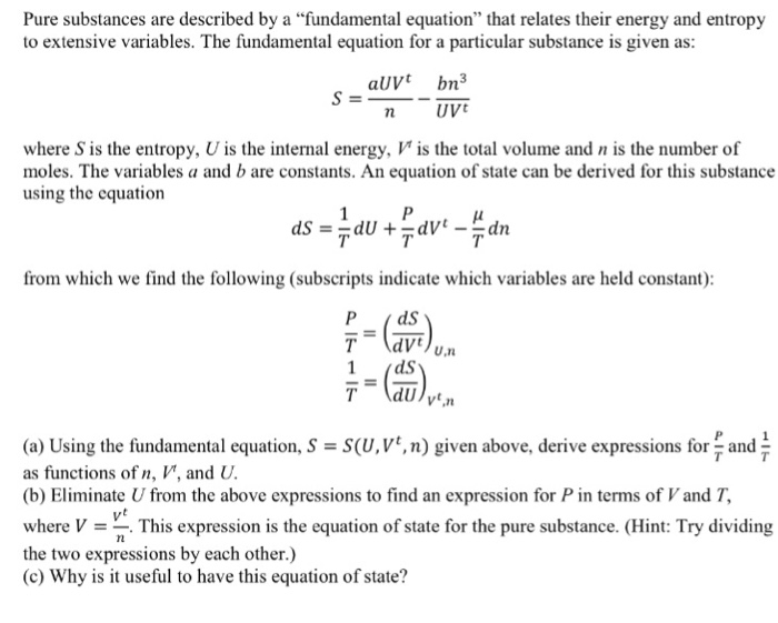 Solved Pure Substances Are Described By A Fundamental Eq Chegg Com