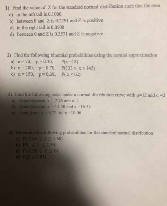 Solved Find The Value Of Z For The Standard Normal Distri Chegg Com