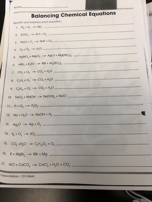 Solved Nom Balancing Chemical Equations Rewrite And Balan Chegg Com