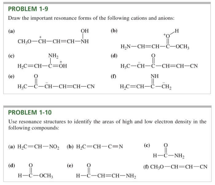 Solved Problem 1 9 Draw The Important Resonance Forms Of Chegg Com