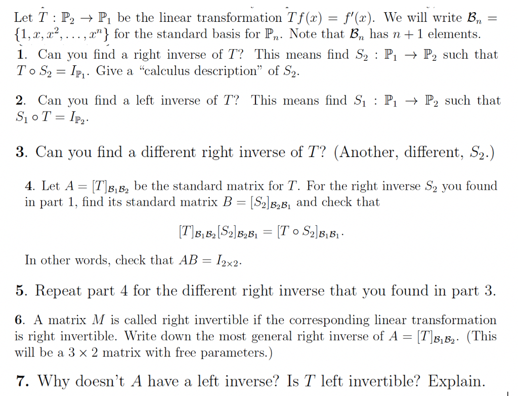 Solved Let T P2 P1 Be The Linear Transformation Tf X Chegg Com