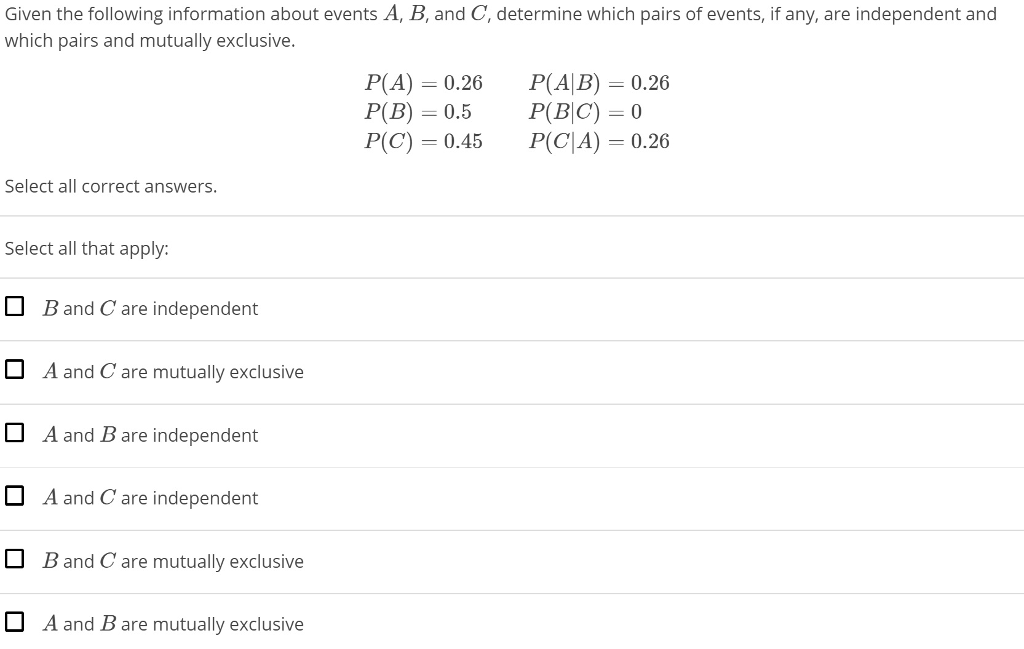 Solved Given The Following Information About Events A B Chegg Com