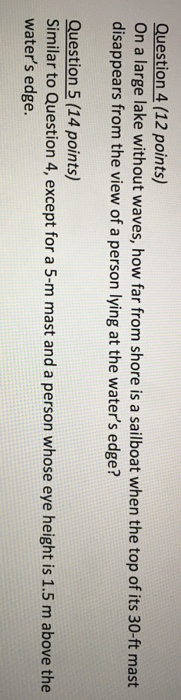 Solved Question 4 12 Points On A Large Lake Without Wav Chegg Com