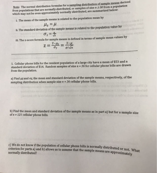 Solved Note The Normal Distribution Formulas For A Sampling Chegg Com