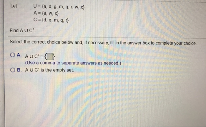 Solved Let U A D G M Q R W X A A W X C D G Chegg Com