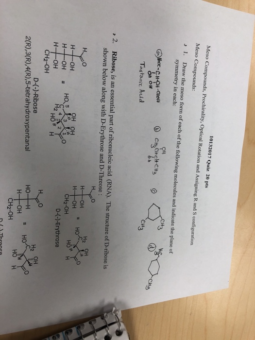 Solved 10132017 Quiz 20 Pts Meso Compounds Prochirality