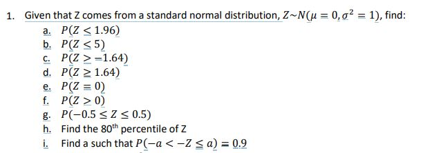 Solved 1 Given That Z Comes From A Standard Normal Distr Chegg Com