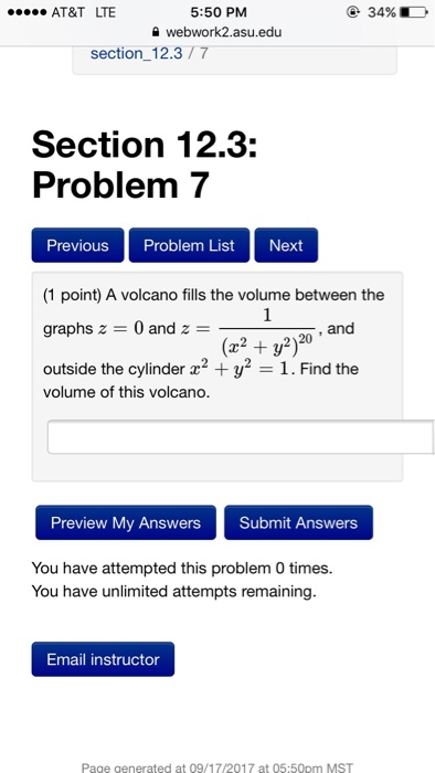 A Volcano Fills The Volume Between The Graphs Z 0 Chegg Com