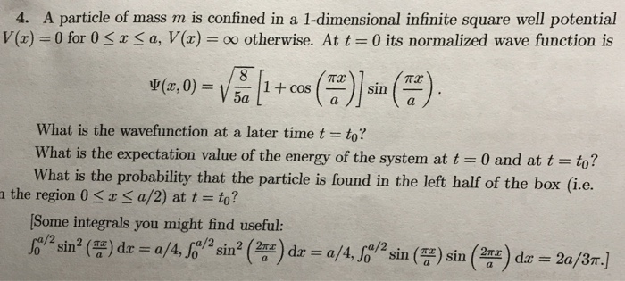 Solved 4 A Particle Of Mass M Is Confined In A 1 Dimensi Chegg Com