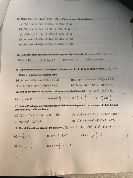 Solved 13 Write F X 1x 59x 138x 130 As Product Of Chegg Com