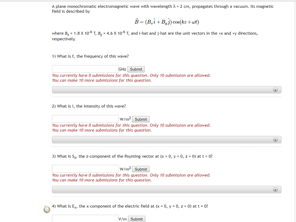 Solved A Plane Monochromatic Electromagnetic Wave With Wa Chegg Com
