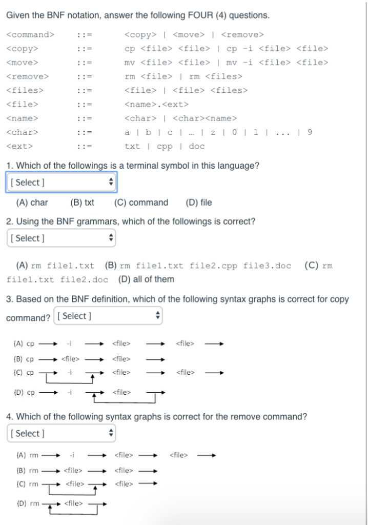 Solved Given The Bnf Notation Answer The Following Four Chegg Com