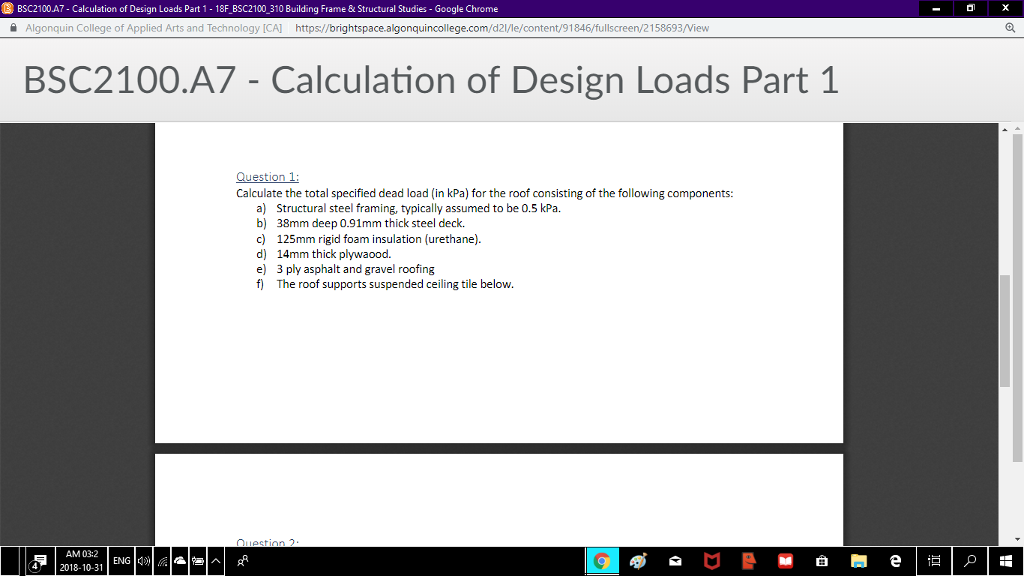 Bsc2100a7 Calculation Of Design Loads Part 1 18 Fe Chegg Com