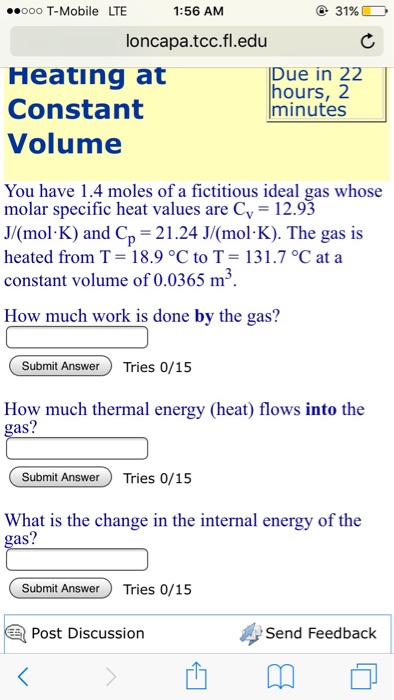 Solved You Have 1 4 Moles Of A Fictitious Ideal Gas Whose Chegg Com