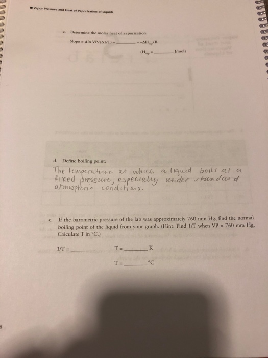 5 Vapor Pressure And Heat Of Vaporization Of Liquids Chegg 