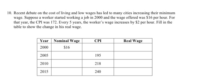 Solved 10 Recent Debate On The Cost Of Living And Low Wa