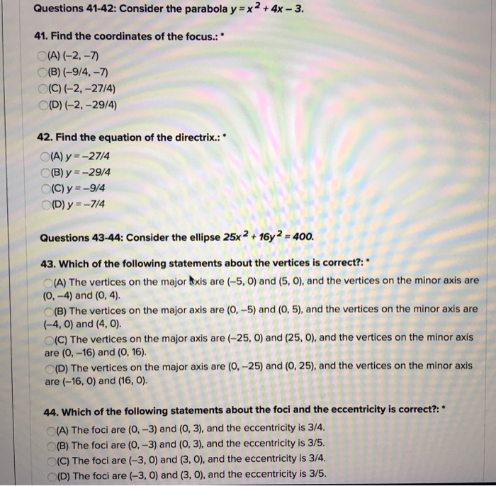 Solved Questions 41 42 Consider The Parabola Y X2 4x 3 Chegg Com