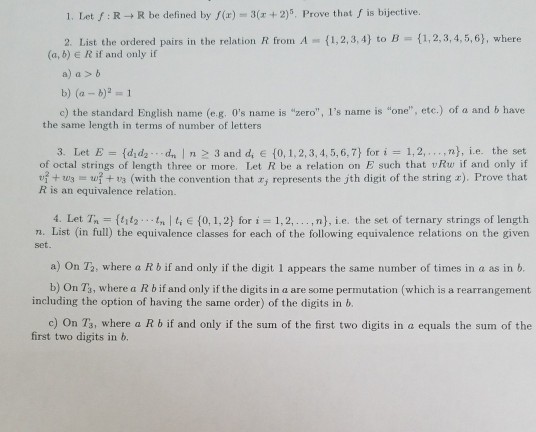 Solved 1 Let F R R Be Defined By 3 X 2 5 Prove That F Chegg Com