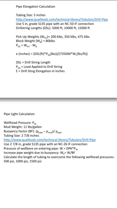 Solved Pipe Elongation Calculation Tubing Size 5 Inches