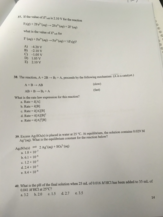 Solved If The Value Of E Degree Cell Is 2 10 V For The Re Chegg Com