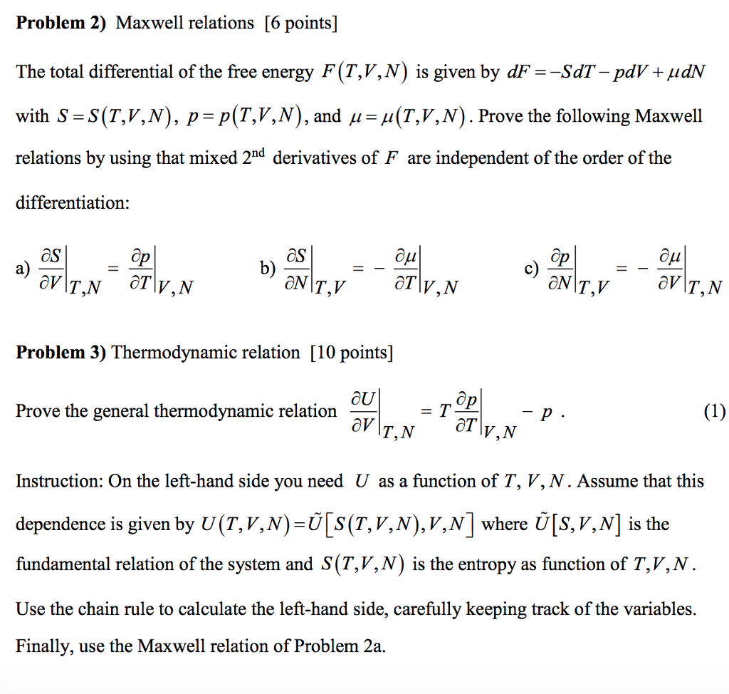 Solved Problem 2 Maxwell Relations 6 Points The Total Chegg Com