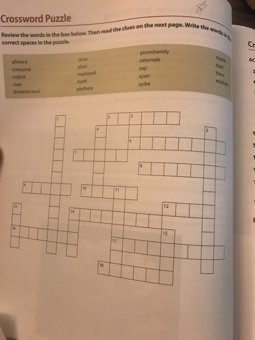 Crossword Puzzle On The Next Page Write Review The Chegg Com