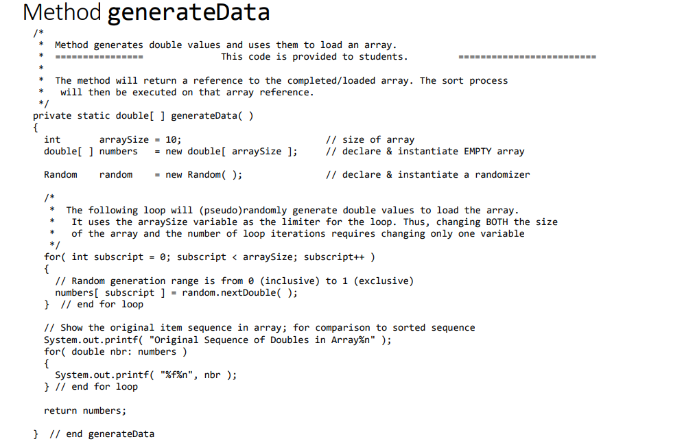 Lab 13 Instructions Sorting An Array Of Double Val Chegg Com