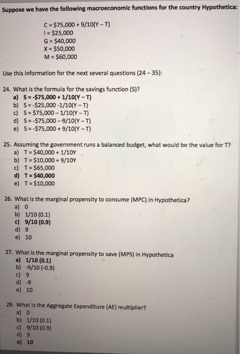 Solved Suppose We Have The Following Macroeconomic Functi Chegg Com