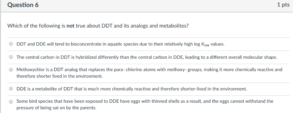 Solved Which Of The Following Is Not True About Ddt And Its Chegg Com