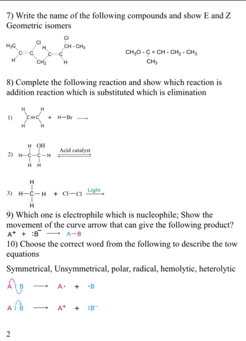 Solved 7 Write The Name Of The Following Compounds And S Chegg Com