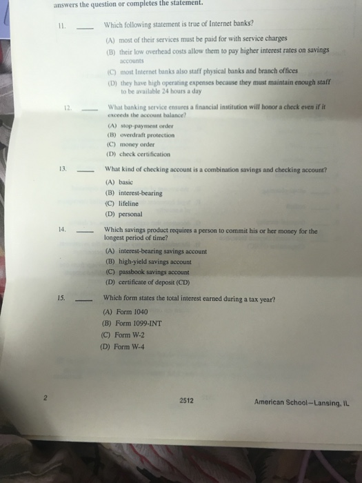 Solved The Statement Answers The Question Or Completes W