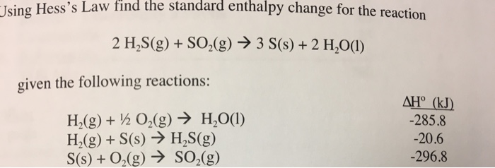 Solved Using Hess S Law Find The Standard Enthalpy Change Chegg Com