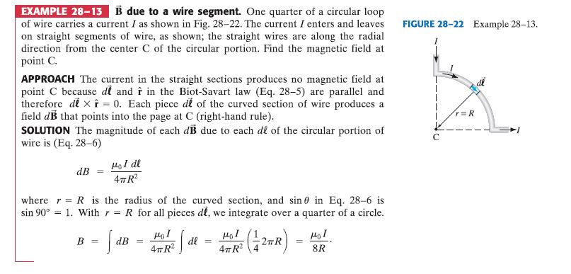 Solved B Due To A Wire Segment One Quarter Of A Circular Chegg Com