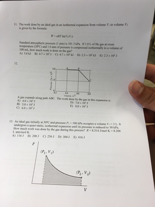 Solved The Work Done By An Ideal Gas In An Isothermal Exp Chegg Com