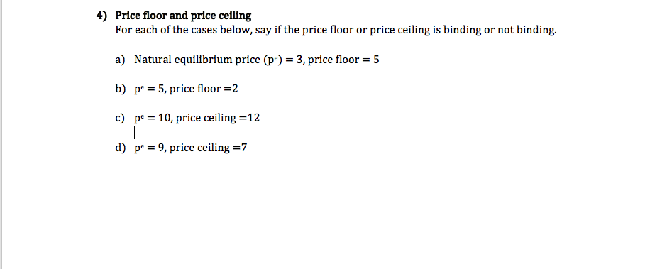 Solved 4 Price Floor And Price Ceiling For Each Of The C