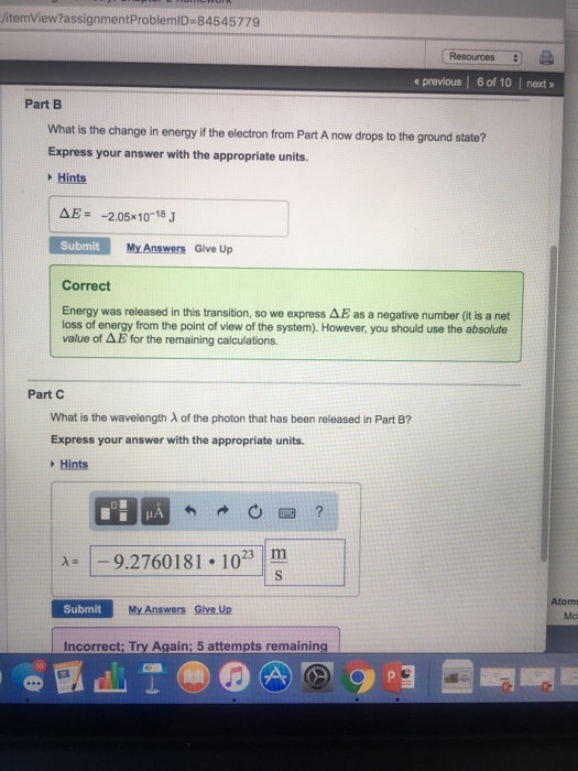 Solved What Is The Change In Energy If The Electron From