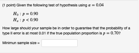 Solved 1 Point Determine B For The Following Test Of Hy Chegg Com