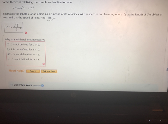 Solved In The Theory Of Relativity The Lorentz Contracti Chegg Com