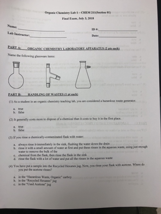 Solved Organic Chemistry Lab 1 Chem 211 Section 01 Final Chegg Com