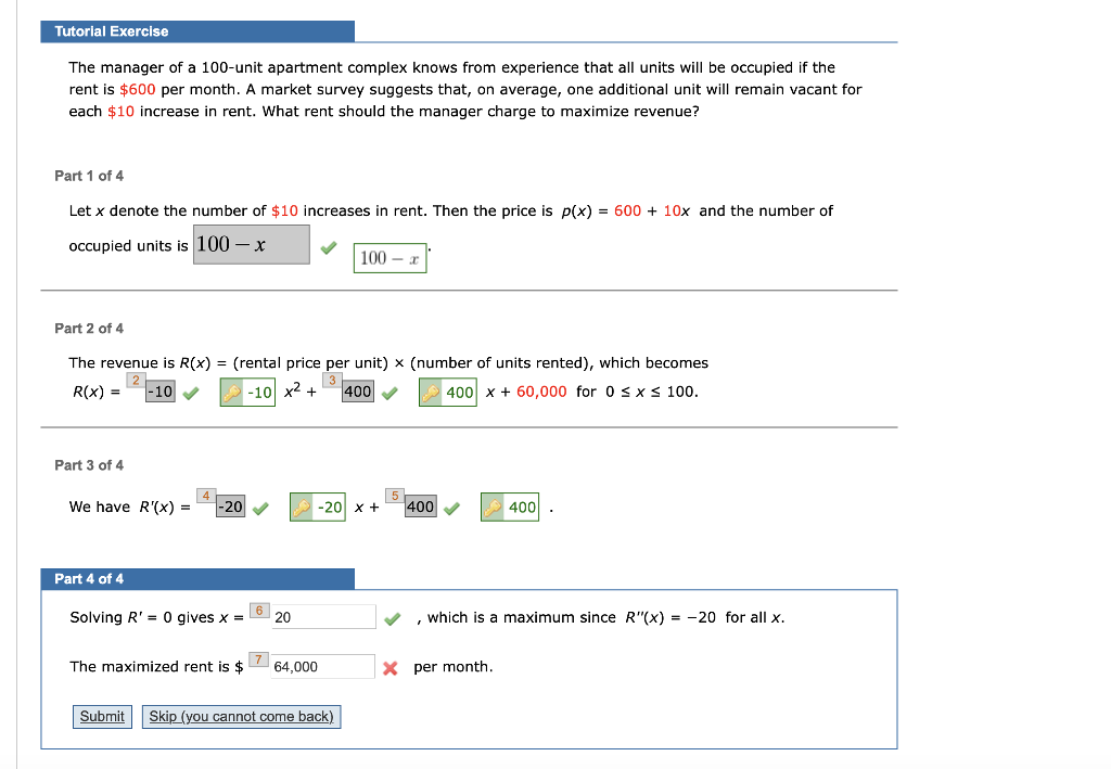 Solved Tutorial Exercise The Manager Of A 100 Unit Apartm Chegg Com