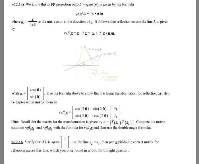 Solved W12 1a We Know That In R2 Projection Onto Lspan I Chegg Com