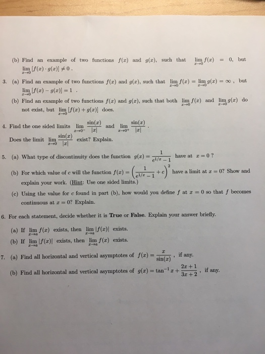 B Find An Example Of Two Functions F X And G Z Chegg Com