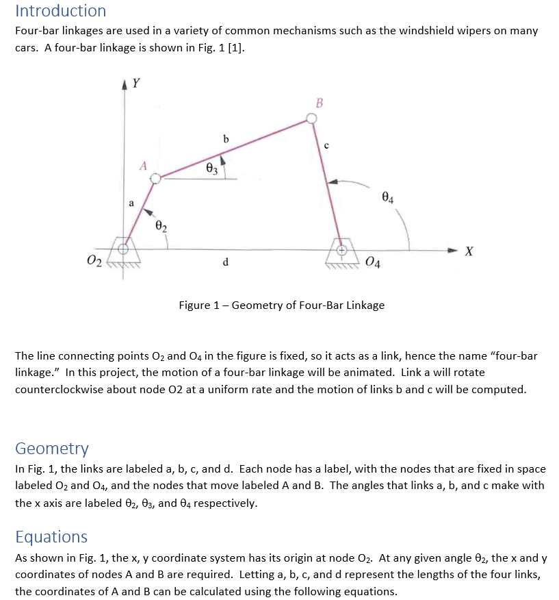 Solved Introduction Four-bar linkages are used in a variety 