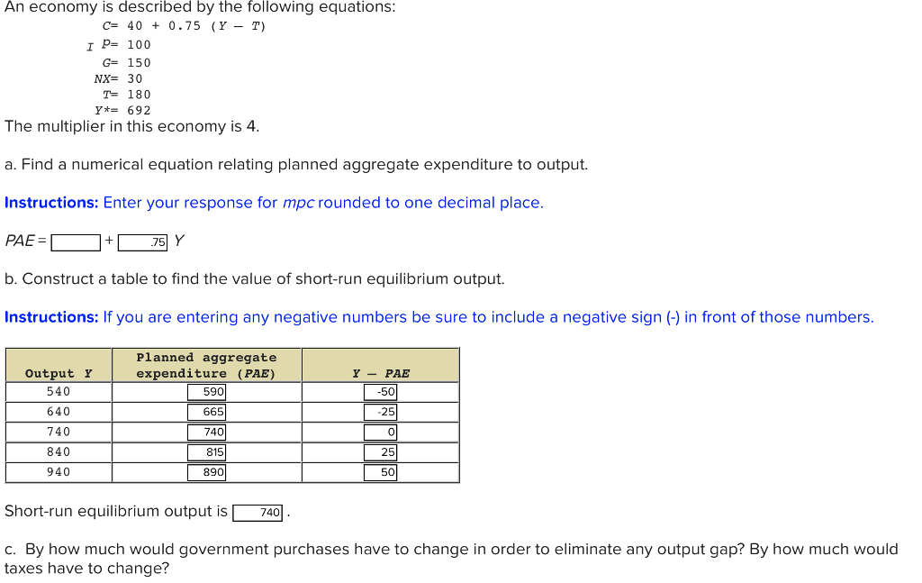 Solved An Economy Is Described By The Following Equations Chegg Com